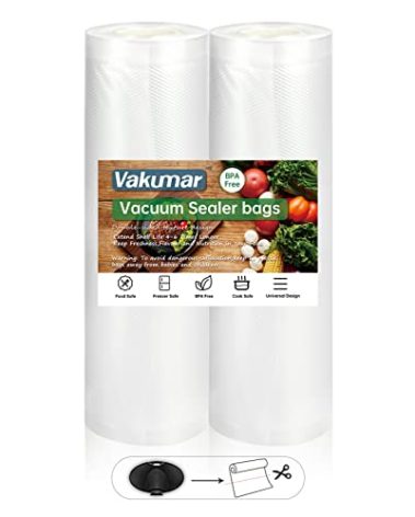 Vakumar Vacuum Sealer Bags 2 pack 8''x60' Rolls for Food, Seal a Meal, Commercial Grade, BPA Free, Commercial Grade, Great for Storage, Meal prep and Sous Vide