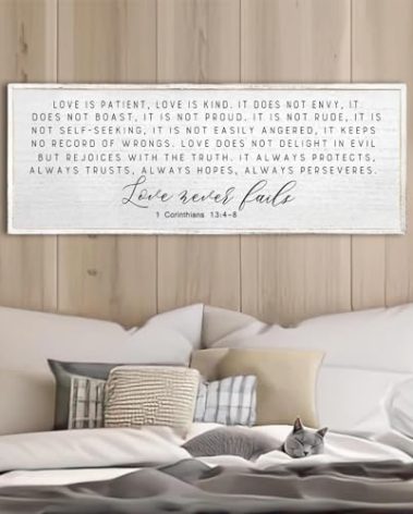 Love is Patient Love is Kind Wall Decor 32"X12" Large Bible Verse Quote 1 Corinthians 13 For Bedroom Above Bed Christianity bible Verse Couple Sign Hanging Wood Framed Wall Art (White