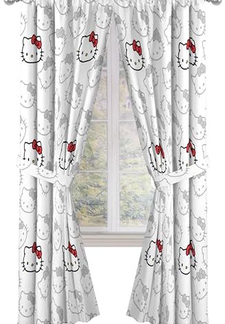 Jay Franco Window Curtains for Bedroom 4-Piece Drape Set with 2 Tiebacks, White - Hello Kitty, 42" W x 84" L (Pack of 2)