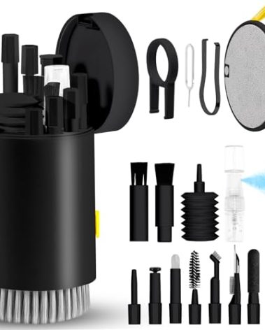 walrfid Laptop Phone Screen Cleaner Kit, Computer Keyboard Brush Cleaning Spray for iPhone AirPods MacBook iPad, 20-in-1 Electronic Device Clean Tool for Camera Earbud Car Screens (Black)