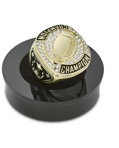 Express Medals Champion Gold Football Ring Award Gift Fantasy Prize with Display Neck Chain and Stand Championship Rings Ball