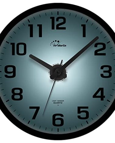 WallarGe Night Light Wall Clock for Bedroom - Silent Lighted up Wall Clock Glow in The Dark, Battery Operated for Living Room/Kitchen, Easy to Read Large Digital Display, 12 Inch