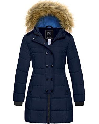 ZSHOW Girls' Outerwear Coat Warm Hooded Puffer Jacket Long Winter Coat(Navy Blue,10-12)
