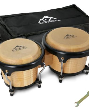 EASTROCK Bongo Drum 6.5” and 7.5” Bongos Set for Adults Beginners Professionals Tunable Wood and Metal Drum Percussion Instruments with Bag and Tuning Wrench (Log)