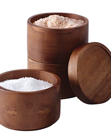 Rachael Ray Pantryware Wood Salt Cellar Stacking Set / Wood Salt Box Stacking Set3 piece, Brown