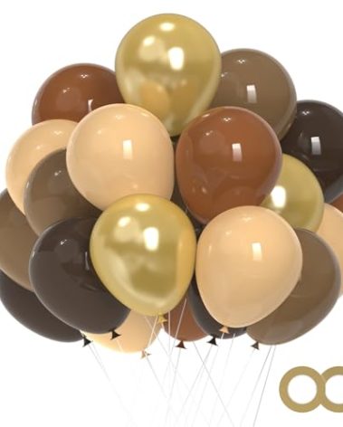 Brown and Gold Balloons Set, 50pcs 12Inch Retro Cocoa Coffee Brown Balloons Metallic Gold Neutral Latex Balloon for Thanksgiving Birthday Wedding Bridel Shower Party Decorations