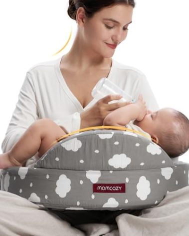 Momcozy Innovative Safety Guard Nursing Pillow - Firm & Springy Memory Foam - Stable, Ergonomic Support & Comfort - Wider Breastfeeding Cushion, Adjustable, Removable Cover, Baby Safety Certified