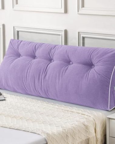 Sasttie Headboard Pillow Queen, Wedge Pillow Headboard for Sitting Up in Bed, Back-Rest Support Triangular Cushion for Reading - Features Removable Washable Cover, Purple