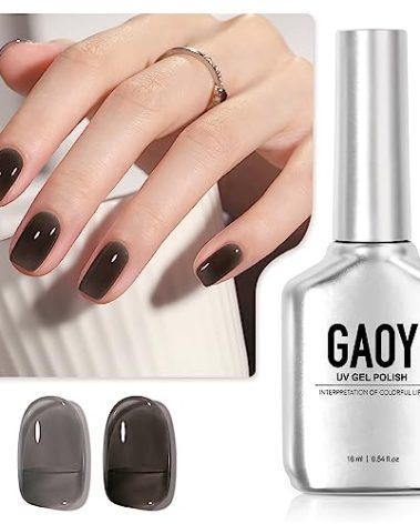 GAOY Jelly Nude Black Gel Nail Polish, 16ml Sheer Neutral Translucent Soak Off Gel Polish, UV Light Cure for Nail Art DIY, 1724 Smoked Glass
