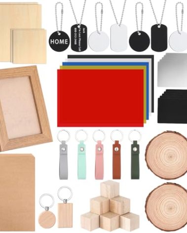 Tondiamo 76 Pcs Laser Material Explore Kit for Laser Engraving Materials Accessories Including Wood, Metal, PU Leather, PVC Materials for Laser Engraver Crafting Supplies