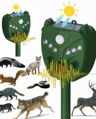 2 Pack NAVISOVL Solar Ultrasonic Animal Repellent Outdoor Cat, Squirrel, Deer Repeller, Motion Sensor&Flashing Light, Repel Dogs,Boar,Deer,Fox,Raccoon,Skunk,Rabbit,Bird Deterrent for Yard&Farmland