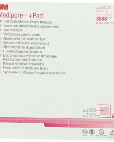3M™ Medipore™ +Pad Soft Cloth Adhesive Wound Dressing, 3568, Dressing - 6 in x 6 in, Pad - 4 in x 4 in