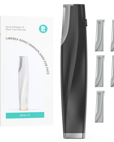 Sonic Dermaplaning Tool for Face - Rechargeable Dermaplane Razor with 6 Refill Dermablades, Facial Hair & Peach Fuzz Remover for Women (Black)