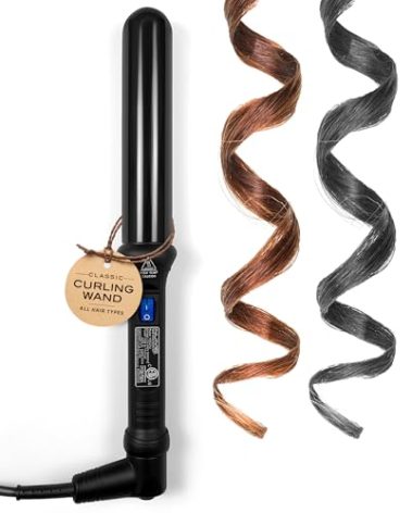 NuMe Classic Ceramic Curling Wand - Tourmaline 1.25 Inch Barrel Hair Curler, Negative Ion Conditioning, Far Infrared Heat - All Hair Types - Black