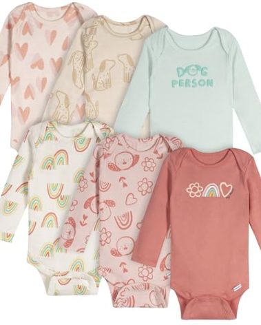 Onesies Brand unisex-baby 6-pack Long Sleeve Bodysuits, Puppies, 12 Months