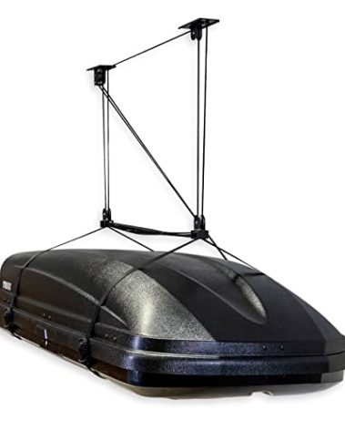 StoreYourBoard Cargo Box Pulley System – Heavy-Duty Garage Hoist Lift for Rooftop Carriers – Garage Storage & Garage Organization Ceiling Hoist with Pulley – Holds 150 lbs - Fits 10-14 ft Ceilings