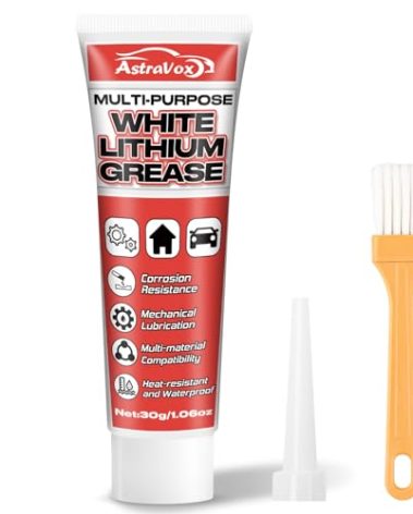 AstraVox White Lithium Grease, Multi-Purpose Lubricant Lithium Grease with Brush for Hinges, Bearings, Gears, and Garage Doors, Ideal for Automotive, Marine, Industrial, and Household Use (1)