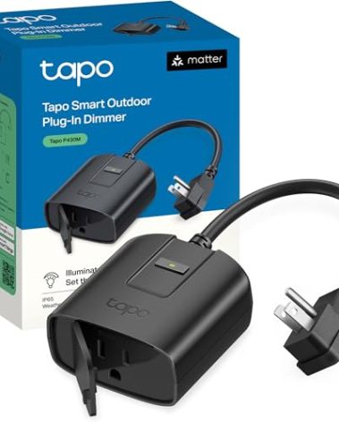 Tapo Outdoor Smart Dimmer Plug for Outdoor Lights, Matter, App Control, IP65 Weather Resistant, Works with Siri, Alexa, Google, ETL Certified, Energy Monitoring,150WLED/CFL, 2.4GHZ WiFi Only, P430M