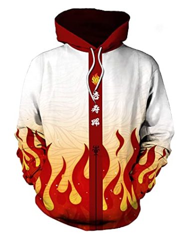 Loesoul Anime Cosplay Costume Adults Fire Printed Hoodie Pullover Sweatshirt Flame Jacket Coat Halloween Christmas Outfits