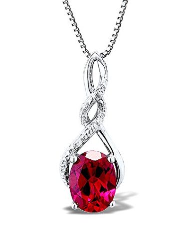 Lab Created Ruby Necklace Diamond Accents - 7/8 Inch Twist Style 8x6 MM Created Ruby 18 Inch Box Chain
