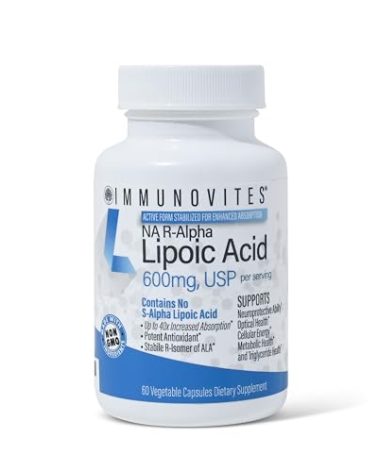 IMMUNOVITES Stabilized R-Alpha Lipoic Acid ((True)) 600mg per Serving [[High Potency & up to 40x Increased Absorption]] (Na R-ALA) (Na R-LA) (Na R-Lipoate) (1 Bottle)