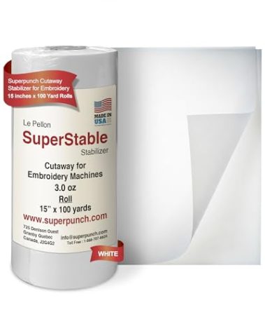 Superpunch Cutaway 3.0 oz Stabilizer for Embroidery Machines, SuperStable White Thick Cut Away Stabilizer-15 inch x 100 Yard Roll, Cut Away Machine Embroidery Stabilizer Backing, Made in USA