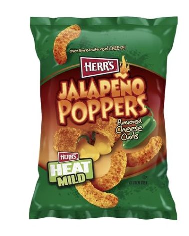 Herr's Jalapeño Poppers Flavored Cheese Curls - Made with Cheddar Cheese - 1 Ounce (Pack of 42) Great for Bold Flavor Fans