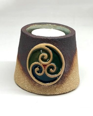 Michelle Butler Ceramics Celtic Ceramic Handcrafted Candle Holder with Triple Spiral, Made in Ireland