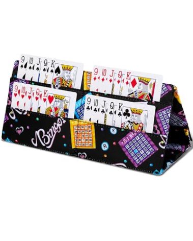 FOKDUVB Playing Card Holder for Bridge Canasta Poker Games Bingo Ticket Holder for Pull Tabs Gambling Tickets Bingo Accessories for Players Card Game Stuff Supplies for Adults (Jet Black, Bingo Theme)