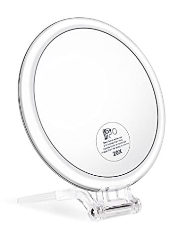 JMH Magnifying Handheld Mirror Double Sided, 1X 20X Magnification Hand Mirror, Travel Folding Held Adjustable Rotation Pedestal, Portable Small Makeup Mirror, 6 Inch