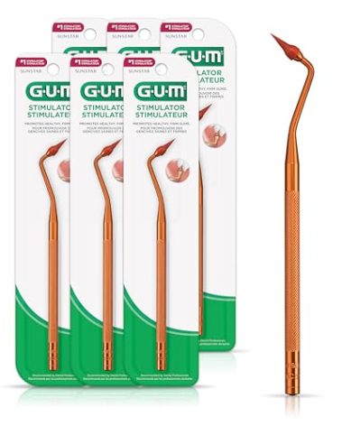 GUM Stimulator Permanent Handle - 1 Rubber Tip Included - Long Handled Massager for gums - Remove Plaque & Promote Gum Health, 1ct (6pk)