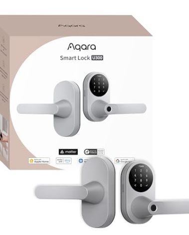 Aqara Smart Lock U300, Fingerprint Keyless Entry Door Lock with Handle, Matter Over Thread with Apple Home Keys, Touchscreen Keypad, Smart Lever Lock Supports Apple Home, Alexa, Google, IFTTT, Silver
