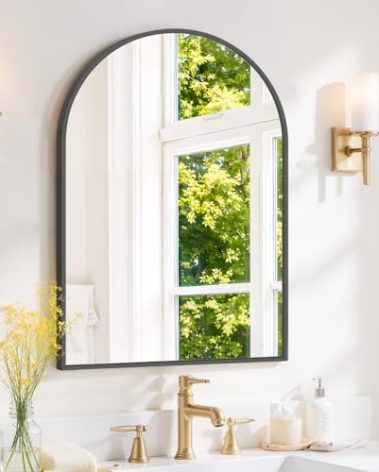Arched Wall Mirror 30x20 Inch Black Bathroom Vanity Mirror with Metal Frame, Modern Arch Mirror for Bedroom, Living Room, Entryway, Wall Mounted Decorative Mirror