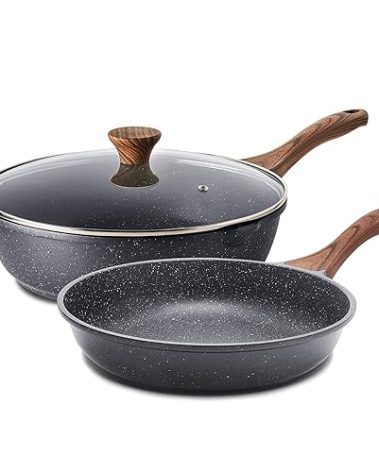 SENSARTE Nonstick Frying Pan Skillets, Swiss Granite Coating Omelette Pans, Healthy Cookware Chef's Pan, Free of Intentionally Added PFOA (8 Inch Frying Pan and 3.5QT Saute Pan)