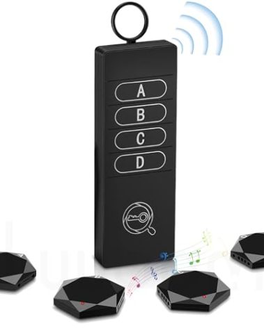 Luubom Key Finder 80DB+ Tracking Devices, Item Locator Tags with 164ft, Wireless Locator for Finding Wallet Phone Glasses Pet, 1 RF Transmitter & 4 Receivers
