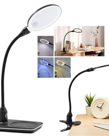 30X 10X Magnifier with Light and Stand, 2-in-1 Extra Large Magnifier Lamp with Clamp, 3 Color Stepless Dimming, 360° Flexible Gooseneck Hands-Free Magnifying Light for Close-Up Work, Crafts, Hobbies