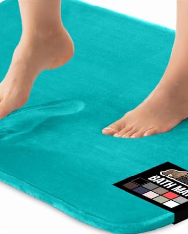 GORILLA GRIP Memory Foam Bath Rugs, Soft Absorbent Velvet Bathroom Mats, Durable Dots on Underside, Machine Washable Bathmat, Carpet Rug Room Decor for Shower Floor, 30x20 Mat, Turquoise