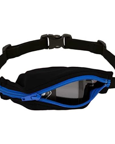 SPIbelt Kids Pocket Belt, Expandable Pocket, Adjustable Waist for Best Fit, No Bounce, No Logo Band, Black with Blue Zipper