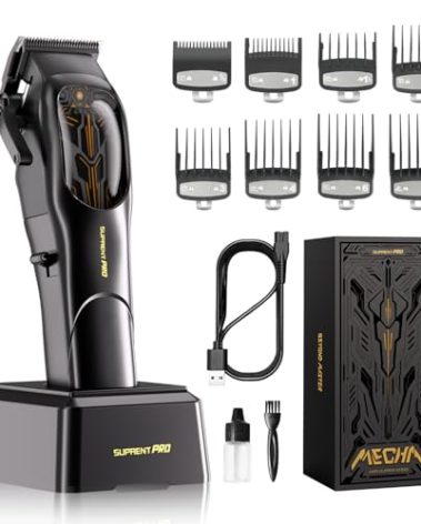 Professional Hair Clippers for Men- High Torque Brushless Motor with Diamond-Like Carbon Coating Ceramic Blade, Mens Cordless Hair Clippers Set for Barbers with Charging Base