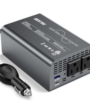 BESTEK 400W Pure Sine Wave Power Inverter - DC 12V to 110V AC Converter, Fast Car Charger Adapter with 30W USB-C/18W Quick Charge/Dual 110V AC Outlet, Car Plug Adapter Outlet for Laptop