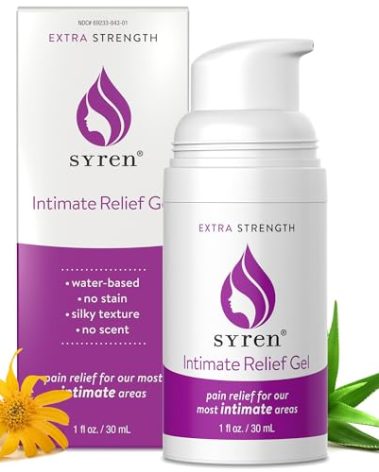 Syren Intimate Relief Gel with 4% Lidocaine for External Sensitivity, vulvodynia, dyspareunia, Vaginal discomfort, Dryness, Gentle Postpartum and Post-Procedure Support, 1.0 oz, Made in USA