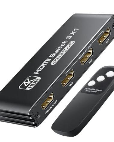 NEWCARE HDMI Switch 3 in 1 Out 4K@60Hz, 3 Port Aluminum HDMI Switch Box Support Auto-Switching, VRR ALLM HDR 3D Audio, HDMI Splitter with Remote for PS5/4, Xbox, PC, Streaming Device