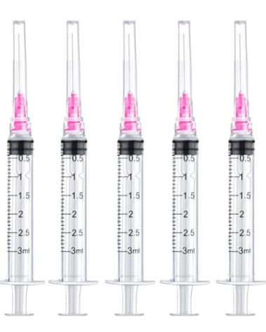 50 Pack 3ml/cc Disposable Luer Lock Lab Syringes with 18Ga 1.5 Inch Needle , Individually Sealed Packed