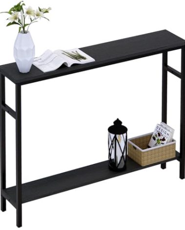 Timberer Narrow Console Table, 39.4” Sofa Table with Adjustable Shelf, 2-Tier Long Skinny Table for Hallway, Entryway, Living Room, Foyer, Black