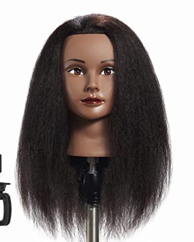 Hairginkgo Mannequin Head - 100% Real Hair Manikin for Hairdresser Training and Styling Practice - With Clamp Stand (1711B0216)