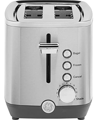 GE 2 Slice Stainless Steel Toaster, Extra Wide Slots for Toasting Bagels, Breads, Waffles & More, 7 Adjustable Shade Settings, Removable Crumb Tray, Countertop Kitchen Essentials, 850 Watts