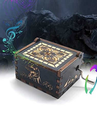 Bolunlun Jurassic music box, wooden hand-cranked music box, wooden toy for movie fans, gift for boyfriend and kids, perfect for Valentine's Day, birthday, Halloween and Christmas. (Jurassic song)