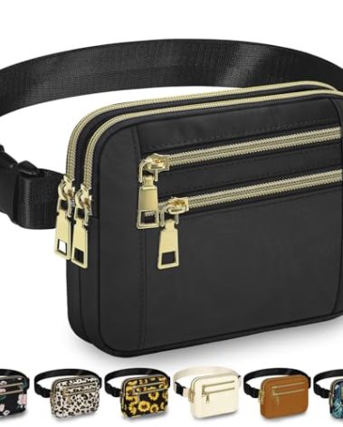 Capolo Fanny Packs for Women Fashion Waist Packs Bag with Adjustable Strap and 4 Zipper Pockets Waterproof Everywhere Crossbody Belt Bag for Workout Running Travelling(Black)