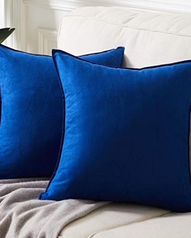 Fancy Homi 2 Packs Premium Faux Suede Decorative Throw Pillow Covers, Super Soft Square Pillow Case,Solid Cushion Cover for Couch/Sofa/Bedroom (18" x 18", Set of 2, Blue)