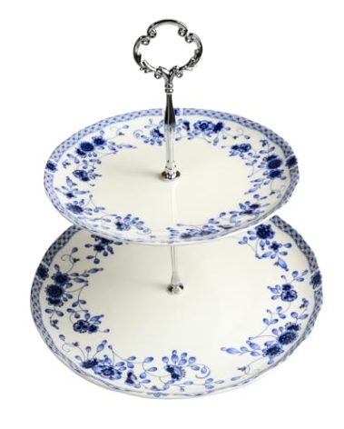 LE POTOCIO 3-Tier Afternoon Tea Stand, Porcelain Cupcake Stand Serving Tray, Blue and White Bone China Cake Stand, Pastry Serving Stand for Tea Party, Wedding and Birthday (Blue 2 Tiers)